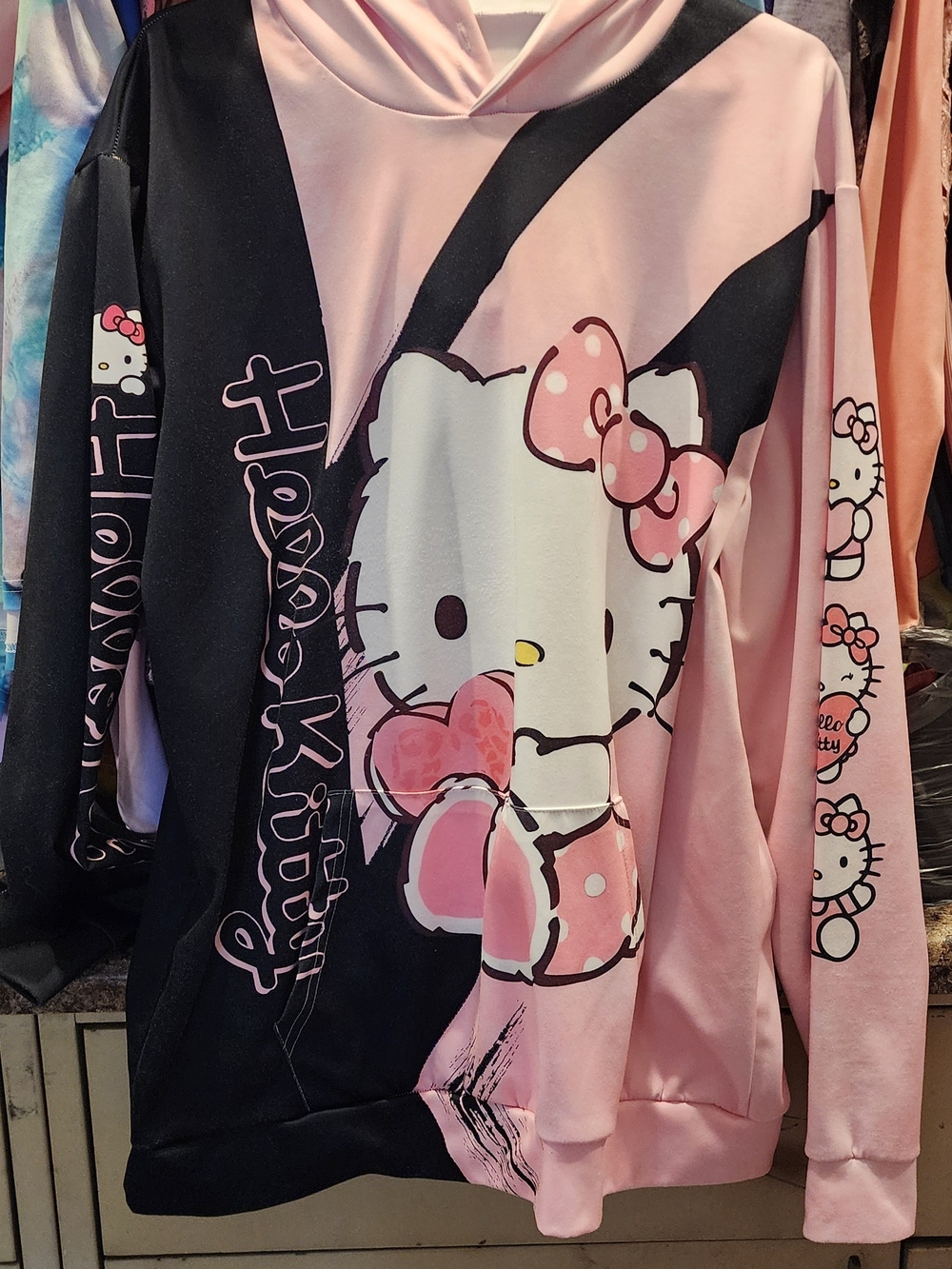 Hello Kitty Pink & Black Graphic Pullover Hoodie